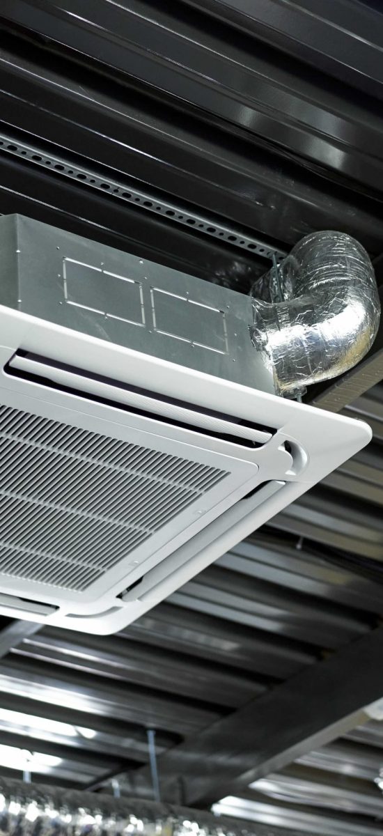 Air conditioning technology square conditioner ceiling building. Industrial background